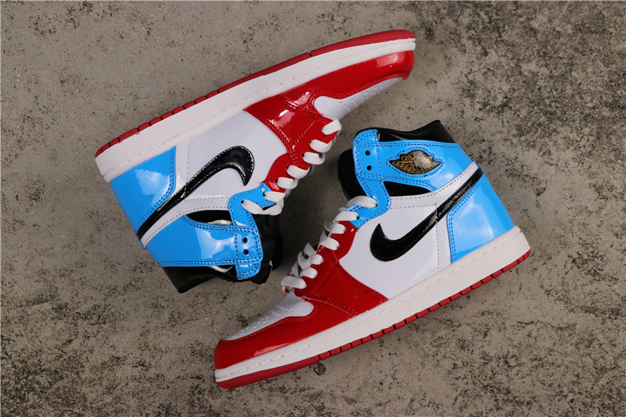 Air Jordan 1 Patent Leather White Red Blue Black Shoes - Click Image to Close